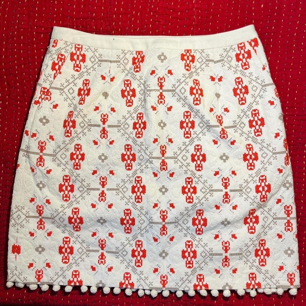 NWT Anthropologie Embroidered Mini Skirt White and Red Size 6